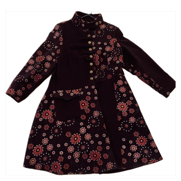 JOE BROWNS plus size purple floral flared funnel neck ruched cinch waist coat - Picture 1 of 11